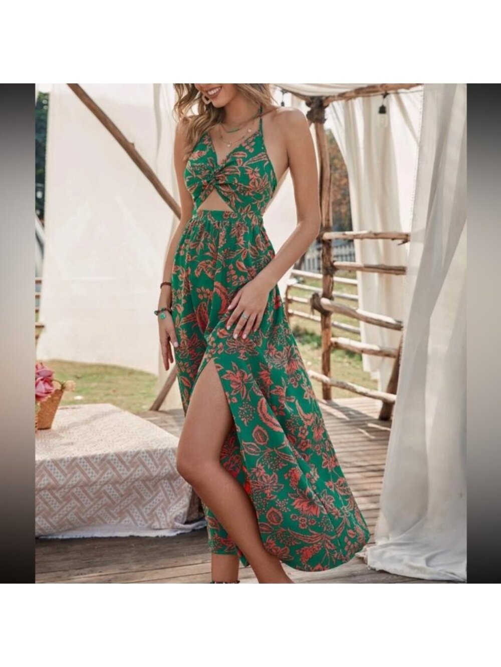 Boho floral print shirred cami maxi dress - Picture 5 of 6